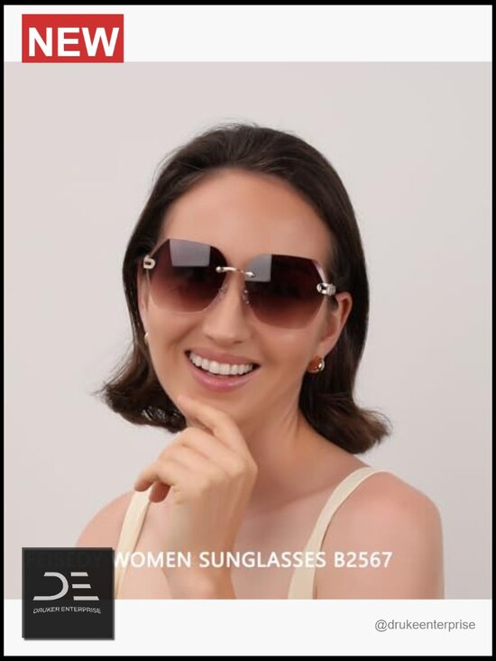 Rimless Diamond Cutting Metal Frame Sunglasses UV400 HD Lens